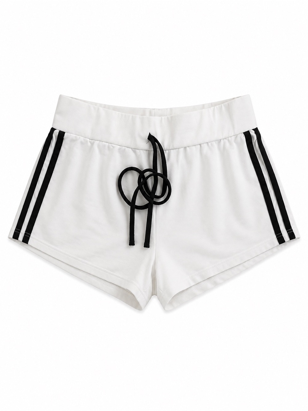 Women's White Athletic Drawstring Shorts with Black Stripe Detail